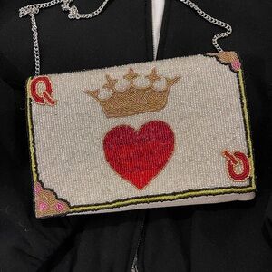 Crown and Heart Beaded Clutch, queen of heart clutch bag beaded shoulder bag NWT